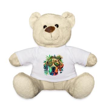 Chien coloré avec des lunettes de soleil et du cannabis - Nounours - blanc - Devant