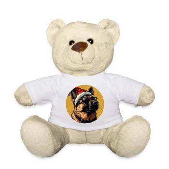 Weihnachtshund mit Santa-Hut und Sonnenbrille - Teddy - Weiß - Vorne
