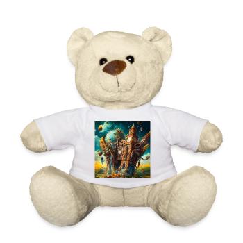 Surrealer Uhrturm und Globus - Teddy - Weiß - Vorne