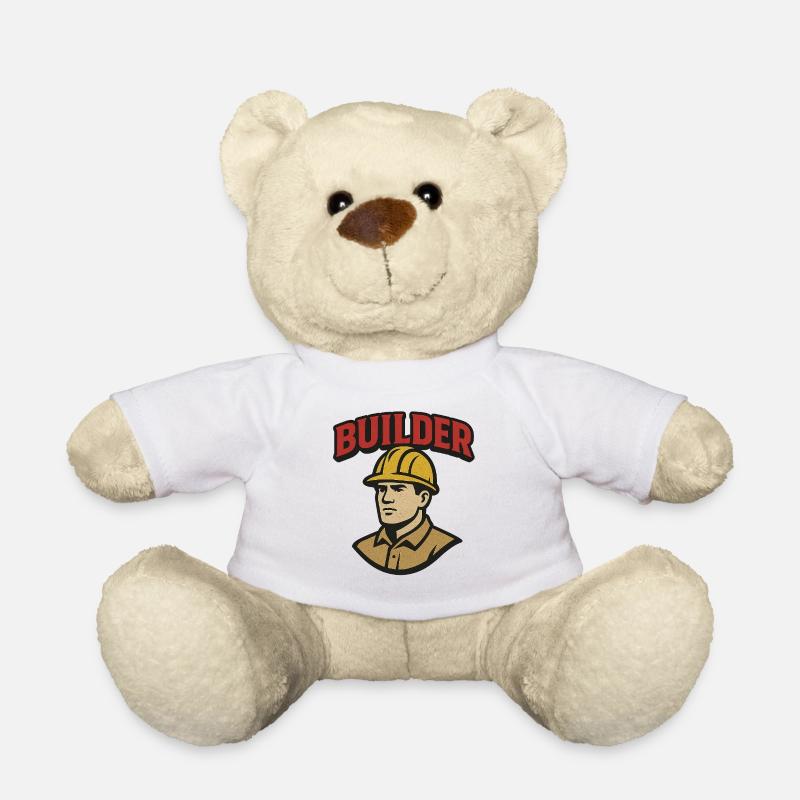 Logo rétro d’ouvrier du bâtiment avec casque - Nounours - blanc