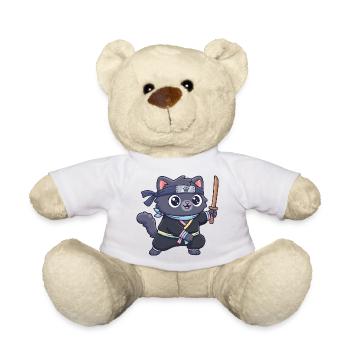 Ninja-Katze im Samurai-Outfit - Teddy - Weiß - Vorne