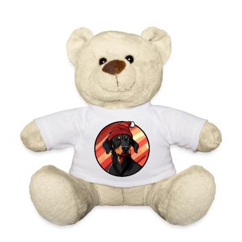 Doberman avec un chapeau de Père Noël - Nounours - blanc - Devant