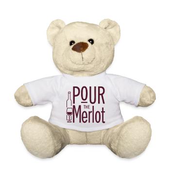 Pour the Merlot Wine Saying for Connoisseurs - Teddy Bear - white - Front