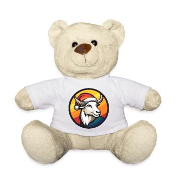 Buck with Santa hat in front of rainbow - Teddy Bear - white - Front