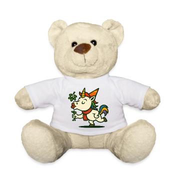 Kissing Unicorn Mistletoe Cute Holiday Art - Teddy Bear - white - Front