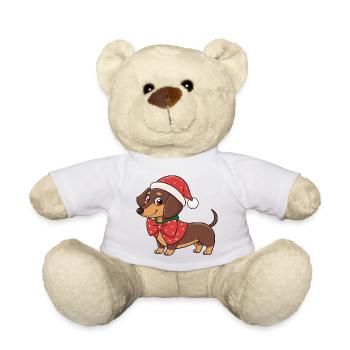 Festlicher Dackel Weihnachtsroter Schleife - Teddy - Weiß - Vorne