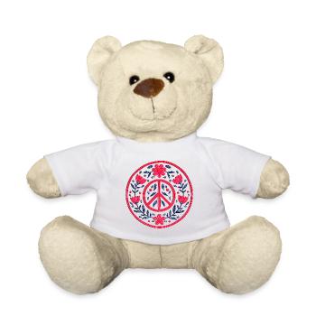 Mandala de la paix florale en rouge et bleu - Nounours - blanc - Devant