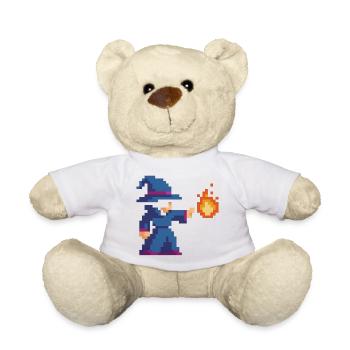 Pixel Wizard and Fire - Teddy Bear - white - Front