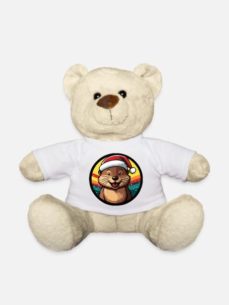 Winter otter in Santa hat - Teddy Bear - white