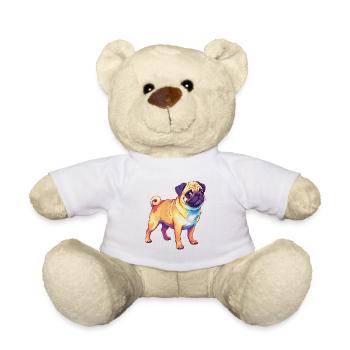 Buntes Mopshund-Regenbogen-Pop-Art-Aquarell - Teddy - Weiß - Vorne