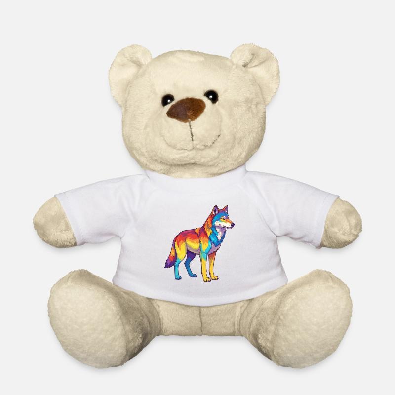 Bunte Wolf-Regenbogen-Pop-Art-Aquarell - Teddy - Weiß