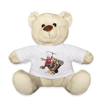 Granny auf Rennfahrer mit Flammen - Teddy - Weiß - Vorne