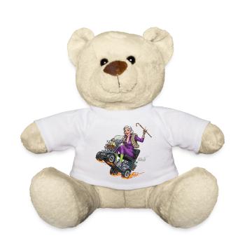 Mamie violette sur un scooter de mobilité de course - Nounours - blanc - Devant