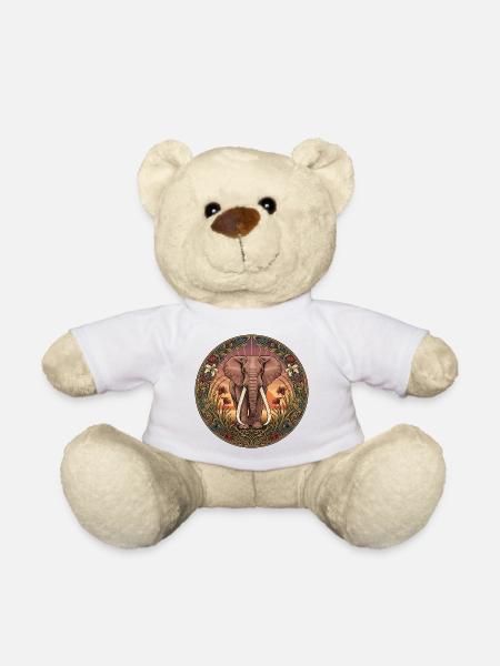 Elefantenporträt im Blütenkreis - Teddy - Weiß