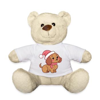 Kawaii Weihnachtshund mit rotem Hut - Teddy - Weiß - Vorne