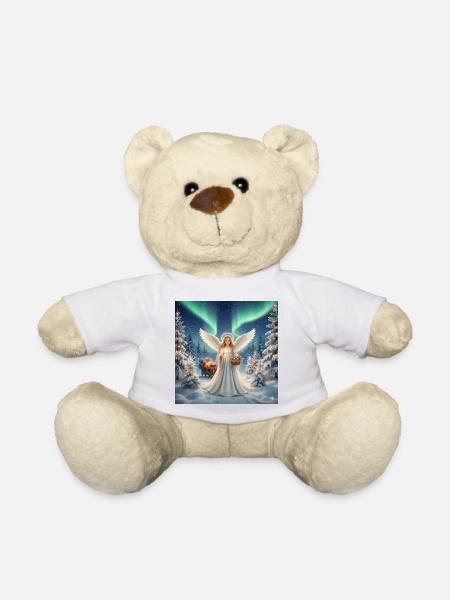 Angels in the Northern Lights Winter Forest - Teddy Bear - white