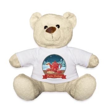 Rote Teekanne im Winterzauber - Teddy - Weiß - Vorne