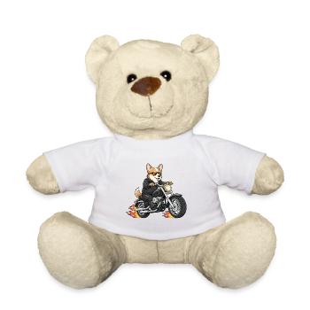 Cool Biker Corgi Motorcycle Flames - Teddy Bear - white - Front