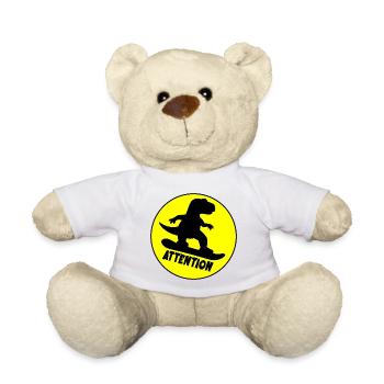Attention Snowboarding Dinosaur - Teddy Bear - white - Front