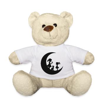 Girl Flower Cat on the Moon Silhouette - Teddy Bear - white - Front