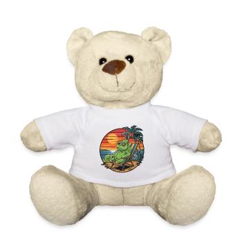 Funny Chameleon on Beach Summer Vacation Sunset - Teddy Bear - white - Front