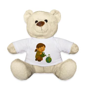 Petit écologiste qui verse le globe - Nounours - blanc - Devant