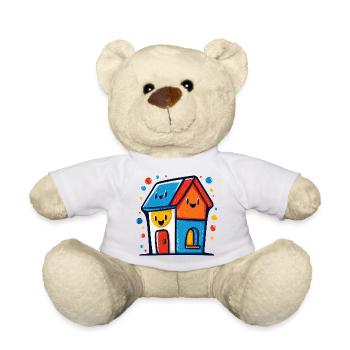 Buntes Haus-Trio mit lachenden Gesichtern - Teddy - Weiß - Vorne