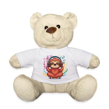 Relaxed sloth with headphones music yoga - Teddy Bear - white - Front
