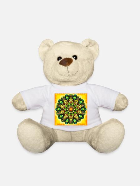 Glowing Mandala Flower Pattern - Teddy Bear - white