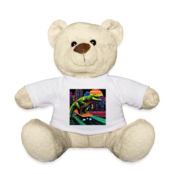 Pixel Art Krokodil – Retro Skater Synthwave - Teddy - Weiß - Vorne