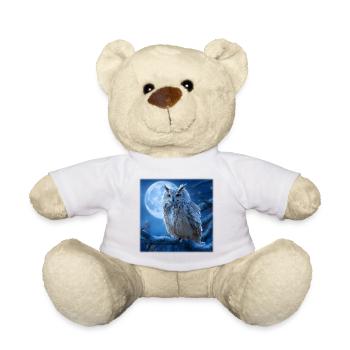 Snowy Owl in the Full Moon: Magical Winter Night - Teddy Bear - white - Front