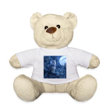 Snowy Owl Full Moon Night Magical Winter Night - Teddy Bear - white - Front