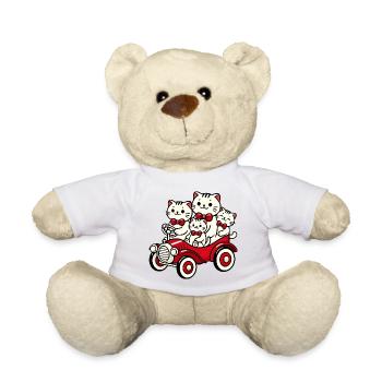 Cat Family in Vintage Red Car - Teddy Bear - white - Front