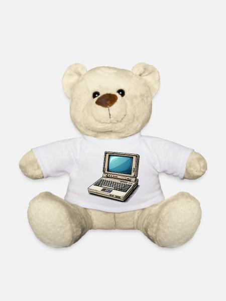 Laptop Retro-Computer Vintage Stil Illustration - Teddy - Weiß