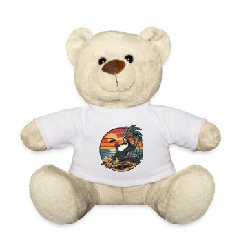 Funny Toucan on Beach Summer Vacation Sunset - Teddy Bear - white - Front