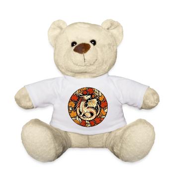 Autumn Dragon Circular Leaf Pattern - Teddy Bear - white - Front