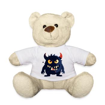 little naughty monster with horns sharp teeth - Teddy Bear - white - Front