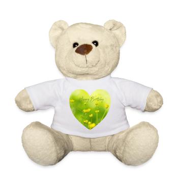 Gelbes Blumenherz zum Geburtstag - Teddy - Weiß - Vorne