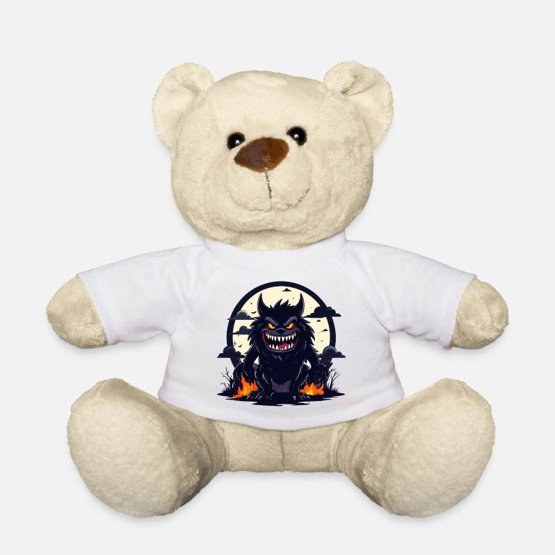 Moonlit Night Werewolf Monster with Fire Flames - Teddy Bear - white