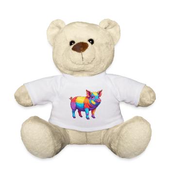 Buntes Schwein-Regenbogen-Pop-Art-Aquarell - Teddy - Weiß - Vorne