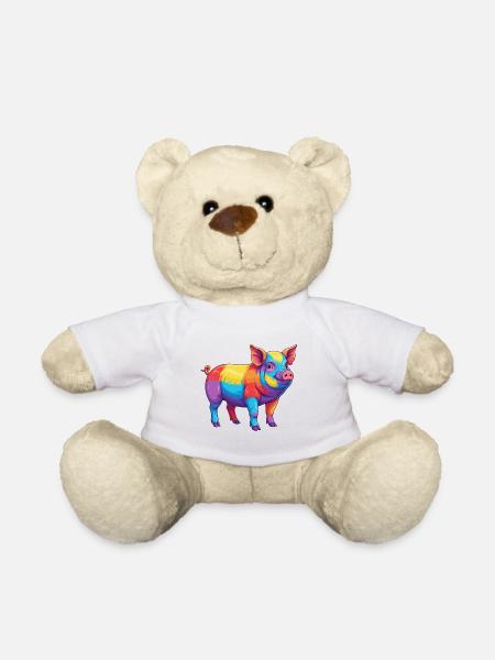 Buntes Schwein-Regenbogen-Pop-Art-Aquarell - Teddy - Weiß