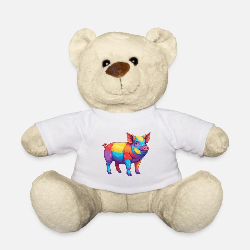 Buntes Schwein-Regenbogen-Pop-Art-Aquarell - Teddy - Weiß