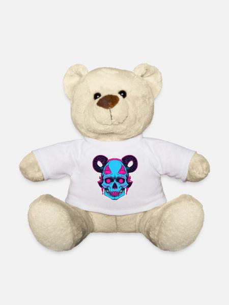 Neon Skull with Ram Horn - Teddy Bear - white