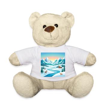 Alpenwinter-Szenerie mit Hirsch & Hütte - Teddy - Weiß - Vorne