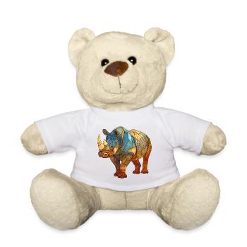 Mosaic Rhinoceros Powerful Stained Glass Design - Teddy Bear - white - Front