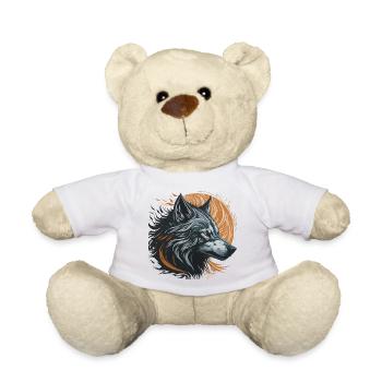 Schwarzer Wolf unter dem goldenen Mond - Teddy - Weiß - Vorne