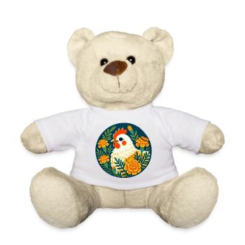 Une poule ensoleillée parmi des fleurs audacieuses - Nounours - blanc - Devant