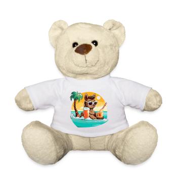 Lama am Strand im Sonnenlicht - Teddy - Weiß - Vorne