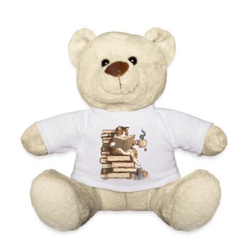 Chat lisant des livres - Nounours - blanc - Devant