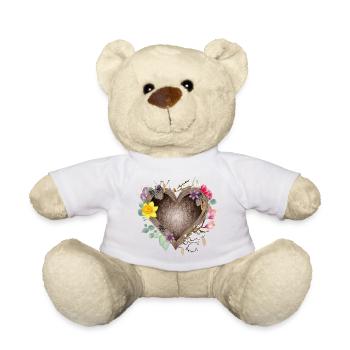 Nid d’oiseau en forme de cœur avec des fleurs printanières - Nounours - blanc - Devant